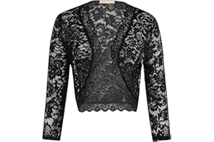 Belle Poque Damski koronkowy kardigan rękawy 3/4 lekki vintage prześwitujący wzruszający ramionami okrycie na sukienki