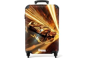 NoBoringSuitcases.com Valise Enfant, Valise Cabine, Valise Enfant Garcon, Bagages Enfant, Valise Enfant Roulette, Valise Pour Enfant, Valise Garcon, Valise Cabine 55x35x25cm (Voiture de course - Doré)