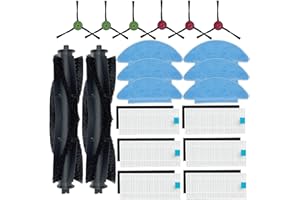 JINDEHUI Zubehör Ersatzteile Zubehörset für Tikom L9000, für Lubluelu SL60D, für HONITURE Q6 SE, für Laresar L6 Nex Roboterstaubsauger, 2 Hauptbürsten, 6 Seitenbürsten, 6 Hepa Filter, 6 Mopp Wischtücher