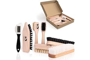 ‎SULPO SULPO Schuhbürsten Set - 7 teiliges Schuhputzset - Leder-Reinigungsbürsten - 2 Tiegelbürsten - 2 Polierbürsten - 1 Schmutzbürste - 1 Bürste mit Messing- und Nylonborsten - 1 Kreppbürste Nubukleder