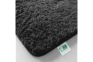 Casa Pura Tapis de bain noir doux et moelleux, aspect shaggy, antidérapant, lavable, 50 x 80 cm