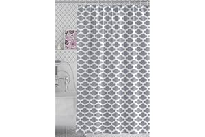 Todd Linens Moroccan Grey Shower Curtain 100% PEVA Bathroom Accessories 180 x 180 cm Includes 12 x Curtain Hooks Mould Proof Rustproof Eyelets Easy Installation (Grey)