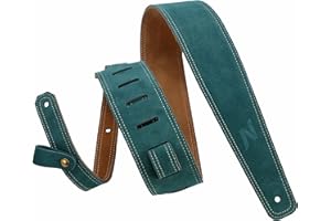 Nefelibata Guitar Strap, 2.5" Wide Bavarian Tumbled Leather Guitar Straps with Foam Padding and Cable Storage Loop, for Kids, Men and Women, for Acoustic, Bass and Electric Guitars（Vintage Green）