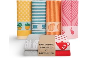 KRAPPS - Set 6 Pezzi Strofinacci Cucina Cotone 100% Made in Portogallo - Canovacci Cucina Cotone Assorbenti e Lavabili in Lavatrice, Stracci Cucina Multiuso Resistenti e Colorati