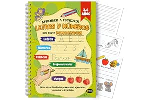 Finoly Cuaderno Aprender a Escribir Letras y Números Pauta Montessori | Niños 3 a 6 años Libro Caligrafía Preescritura Lectoescritura Actividades y Ejercicios: Letras Números Palabras Grafomotricidad