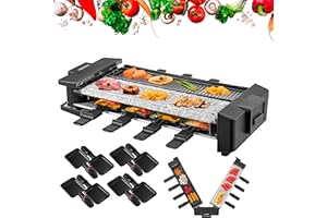 ‎STEINBORG Steinborg Raclette Grill 2in1 8 Personen Elektrogerät Raclettegrill Party Tischgrill Massive Naturstein- und beschichtete Grillplatte Heizelement aus Edelstahl 180° rotierbar