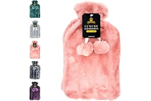 NOBLE & BRITE Hot Water Bottle with Cover Fluffy Super Soft Faux Fur Large 2 Litre (Pink)