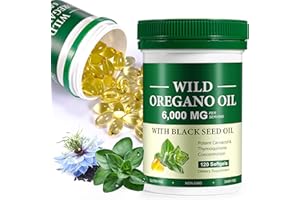 HEXIN Oregano Öl Kapseln, 120 Softgels, 2 in 1 Oreganoöl mit schwarzkümmelöl kapseln, 6000mg, Nicht-GVO & Immununterstützung