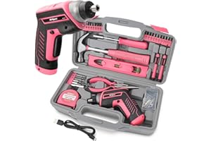 Hi-Spec 35pc Pink Tool Kit with 3.6V USB Cordless Electric Screwdriver. Women’s DIY Home Repair & Maintenance Tool Set. Compact Toolbox with Hand Tools for Household Fixes & Assembly Tasks