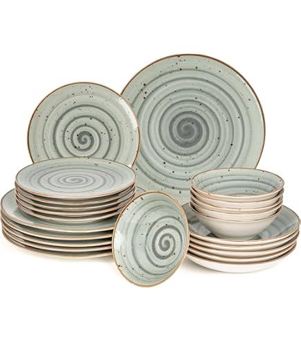 MÄSER 931605 Serie Derby, Premium Tafelservice Für 6 Personen In Gastronomie Qualitaet 12 Teiliges Modernes Teller Set Mit Handpinseleffekt Weiss Durable Porzellan
