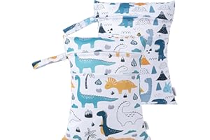 HBselect Bolsa de pañales Impermeable Reutilizable Bolsa de pañales con Cremallera Organizador de toallitas húmedas para bebés y niños pequeños, Dinosaurio * 2
