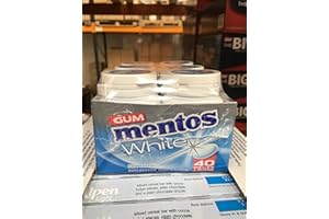 Peppermint Mentos White Sugar Free Chewing Gum - 40 Pieces Tub (Pack of 6)