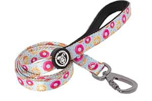 SUPER DOGGY Guinzaglio per Cani di Piccola, Media e Grande taglia - Robusto Guinzaglio in Nylon con Impugnatura Imbottita - Vari Motivi Divertenti, 120 x 2 cm (Donuts)