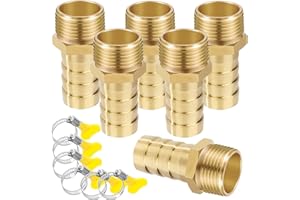 JESUSTREE Filettatura Tubo Connettore, 6 Pezzi 16 mm Barb x 1/2" Maschio Connettori per Tubi in Ottone, Raccordo Portagomma Adattatore con Fascetta per Acqua, Gas, Aria