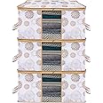 Kuber Industries Pack of 3 Non Woven Underbed Storage Organizer | Storage Bags For Clothes, Blanket | Clothes Storage Bag For with Handle & Visible Window | Gola Print - White