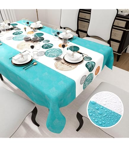 Nappe Anti-Taches Rectangulaire 140x180 Cm Corail Bleu - 6 Places - Made In Italy