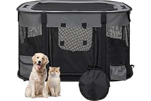 The Fellie Pet Playpen, Foldable puppy Pen for Indoors,Portable Medium Pet Play Pen with Waterproof Oxford, Travel Cat Tent Exercise Kennel for Rabbit Run, Grey, 81 * 65 * 56CM
