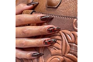 GlamRays 24 sztuki Brown Press on Nails Leo średni mandaryński sztuczne paznokcie nadruk lampart paznokcie jesień klejone paznokcie akrylowe Stiletto sztuczne paznokcie