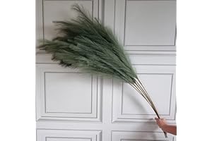 HOMESTREET Single Faux Pampas Grass Stem, Tall 115cm Long Fluffy Artificial Colourful Pampas Grass Dried Flower Style Decor (Forest Green)