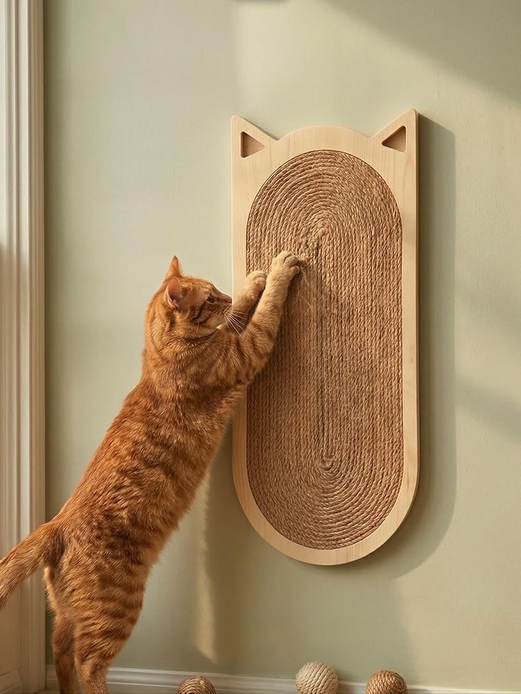 Lux Tasarım Kedi Tırmalama Tahtası || Doğal ahşap ve Jüt ipli Kedi Dostu 45 cm x 20 cm || Hem zeminde hem duvarda şıklık