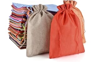 MAOOY Jute Bags, Pack of 20, 20 x 30 cm, Small Bags with Drawstring, Mixed Colour Fabric Bags for Jewellery, Wedding, Party, Christmas and Advent Calendar