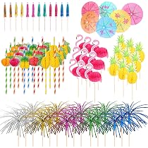 FIHODONE 160 Accessoires Cocktail - 100 Feux D'Artifice, 40 Mini Parapluies, Pailles Fruits & Parapluies Pour Fêtes