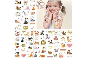 GABIZAFIA Gatto tatuaggi temporanei per bambini-61PCS Metallic stile finto tatuaggio adesivi per gatto festa di compleanno forniture, impermeabile viso corpo tatuaggi regali per l'amante degli animali domestici