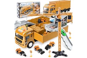 LumenVela Camion Giocattolo per Bambini, Camion da Cantiere Giocattolo con Gru, Veicoli da Cantiere con Suoni e Luci, Regali di Compleanno e Natale per Bambini dai 3 Anni in Su