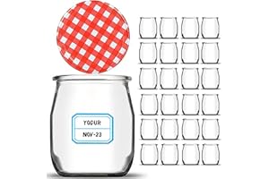 Awiku 24 Vasos de Yogur y Postre de Cristal de 190 ml con Tapa Metalica. Para Yogur, Natillas, Pudding, Potitos - Frasco Apto para Microondas y Lavavajillas - Incluye Etiquetas