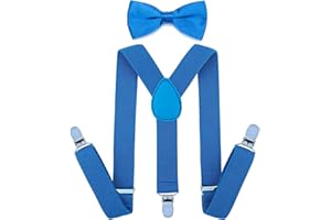 SUN-TRADER SunTrader Child Kids Clip-on Suspenders Elastic Y-Shape Adjustable with Clips and Bow Tie Set for Boys and Girls