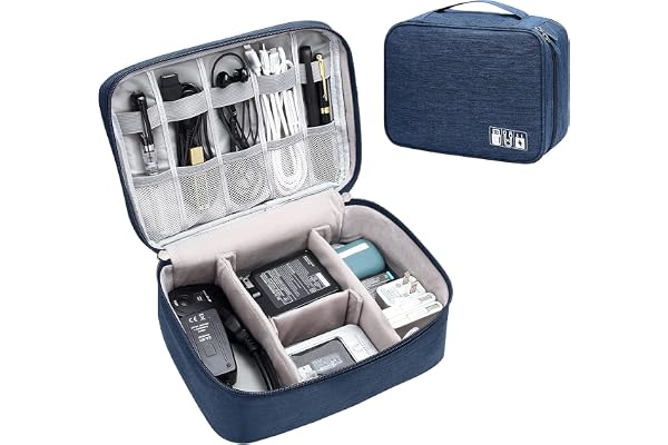 House of Quirk Polyester Electronics Accessories Organizer Bag, Universal Carry Travel Gadget Bag For Cables, Plug And More, Perfect Size Fits For Pad Phone Charger Hard Disk - Dark Blue