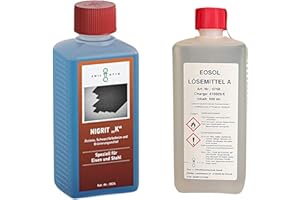 EMIL OTTO Brünier-Profi-Set 250 g Schwarzfärbe-Schnellbeize NIGRIT"K", Kaltbrünieren - Schwarzfärben, Korrosionsschutz von Eisen u. Stahl + 500 ml Lösemittel A zum Säubern u. Entfetten