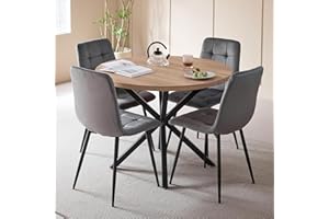 DEYARNA HOME Juego de Comedor Mesa Redonda 100cm y 4 Sillas de Comedor Tapizadas, Conjunto Mesa y Sillas (Madera Clara+Gris (Terciopelo))