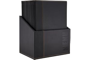 Securit Classic Leather Menu Range Faux Leather a4 Menu Holders in Matching Storage Box Displays 4 Inner Pages Pack of 20 Restaurant Cards in Box Black