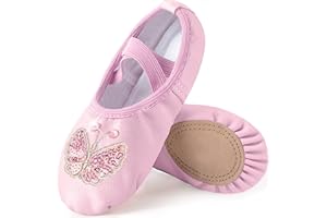 Mulnall Zapatillas de Danza Cuero Zapatos de Ballet y Gimnasia Baile para Niña