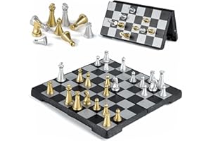 Gibot Tablero de ajedrez magnético, Plegable, Juego de ajedrez Infantil, Juego de ajedrez de Viaje, magnético, para niños y Adultos (Oro y Plata,25 x 25 cm)