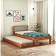 RJ ART Wooden Single Trundle Bed | Wooden Single Bed with 1 Extra Pullout Bed Cot Palang with Upholstered Headboard for Bedroom, Kids Room | Solid Sheesham Wood, Honey Finish