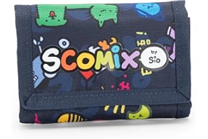 COMIX Scomix by Sio - Portafoglio Comix Scottecs con Pratica Chiusura in Velcro, Portamonete con Tasca Esterna e Scomparti Interni, Idea Regalo Bambini e Ragazzi, 13x8,5cm