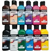 Rich Texco Akrilik Boya Seti, 12 Renk x 130 ml, Su Bazlı | Hızlı Kuruyan, Non-Toxic, Tuval, Taş, Ahşap, Karıştırılabilir Renk