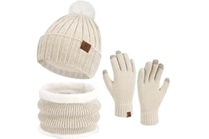 ZASFOU Donna Inverno Berretto Cappelli Sciarpa Touchscreen Guanti Set Maglia ciniglia Teschio Berretto Caldo Pile Foderato