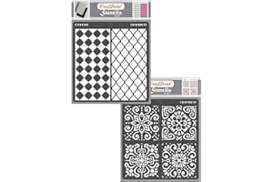 CrafTreat Moroccan Stencils for Furniture Painting - Moroccan Trellis and Moroccan Tiles (2 pcs)- Size: 6X6 Inches - Moroccan Stencil for Crafts Reusable Vintage - Moroccan Tile Stencil