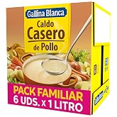 Gallina Blanca - Homemade Chicken Broth 100% Natural, 1L (Pack of 6) | No preservatives, gluten free and low fat