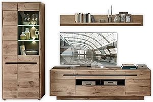 ‎STELLA TRADING Stella Trading BELLANO Wall Unit Complete Set in Viking Oak Look, Graphite - Modern Cabinet Wall with LED Lighting for Your Living Room - 299 x 202 x 44 cm (W x H x D)
