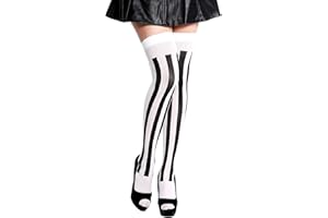 dressmeup K0811-black&White Strümpfe Damenstrümpfe Overknees Halloween Karneval vertikal gestreift Schwarz Weiß