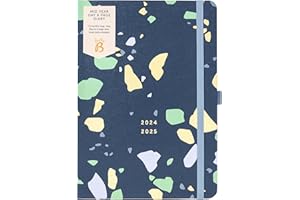 Busy B Dzień w połowie roku dziennik stronicowy sierpień 2024 - sierpień 2025 Terrazzo A5 codzienny dzień akademicki planer strony z uchwytem na długopis, elastycznym zamknięciem i planerem rocznym,