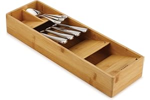 Joseph Joseph Drawer Store - Organizador compacto para cajones de cubiertos, 5 compartimentos, capacidad para más de 24 piezas - Bambú