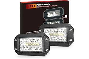 BUNKER INDUST Flush Mount LED Light Pods, 2Pcs 6 Inch Spot Flood Combo Beam 6000 LM Triple Row Driving Off Road Light Bar Waterproof Led Work Light for Golf Cart Trucks Tractor SUV 4x4 ATV UTV