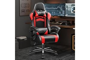 OneGame Ergonomischer Gaming Stuhl, hoher Rücken Computer Gamer Stuhl, höhenverstellbarer Game Stuhl, Racing Style Gaming Bürostuhl mit Kopfstütze und Lendenwirbelstütze, Schwarzrot