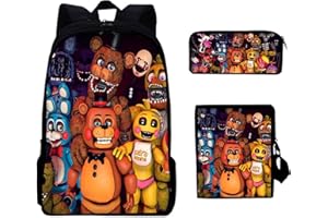 NOAFUNZO Backpack 3 Pieces FNAF Sister Location Fazbear Foxy Backpack School Bag with Lunch Box & Pencil Case, Fashion Printed Travel Bag (3 Piece Set, Type1)