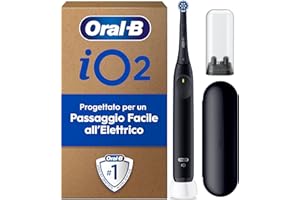 Oral-B iO 2 Spazzolino Elettrico Oral B, 1 Testina Di Ricambio, Spazzolino, Custodia Da Viaggio, Supporto per Testine, Delicato sulle Gengive, Efficace sulla placca, Sensore di Pressione, Nero